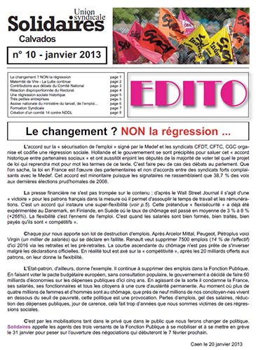 journal Solidaires Calvados n°10 - janvier 2013