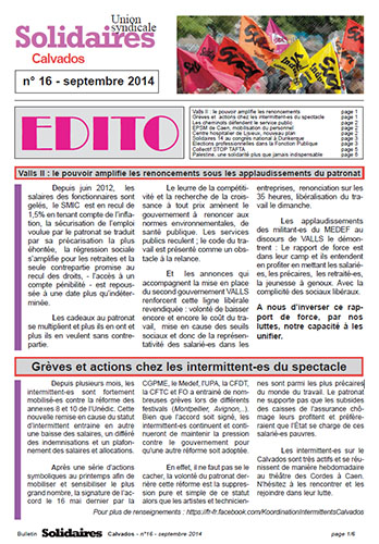 journal Solidaires Calvados n°16 - 12 septembre 2014