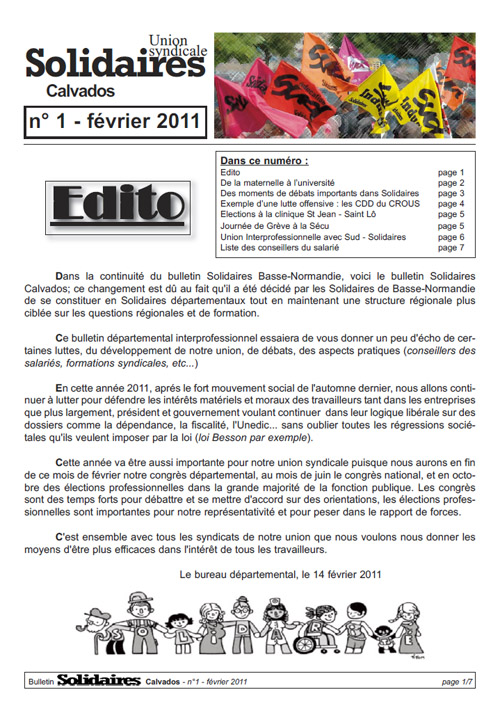 journal Solidaires Calvados n°1 - Février 2011