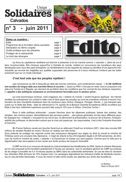 journal Solidaires Calvados n°3 - juin 2011