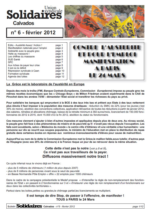 journal Solidaires Calvados n°6 - Février 2012