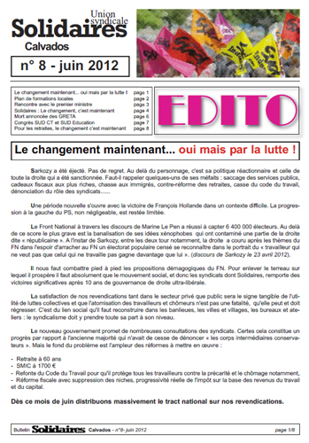 journal Solidaires Calvados n°8 - Juin2012